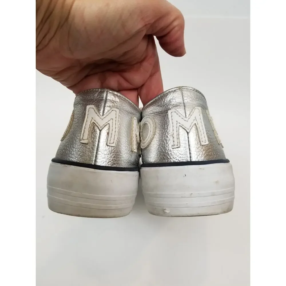 Tommy Hilfiger Helien Metallic Silver White Leather Lace Up Sneakers Women's 9.5